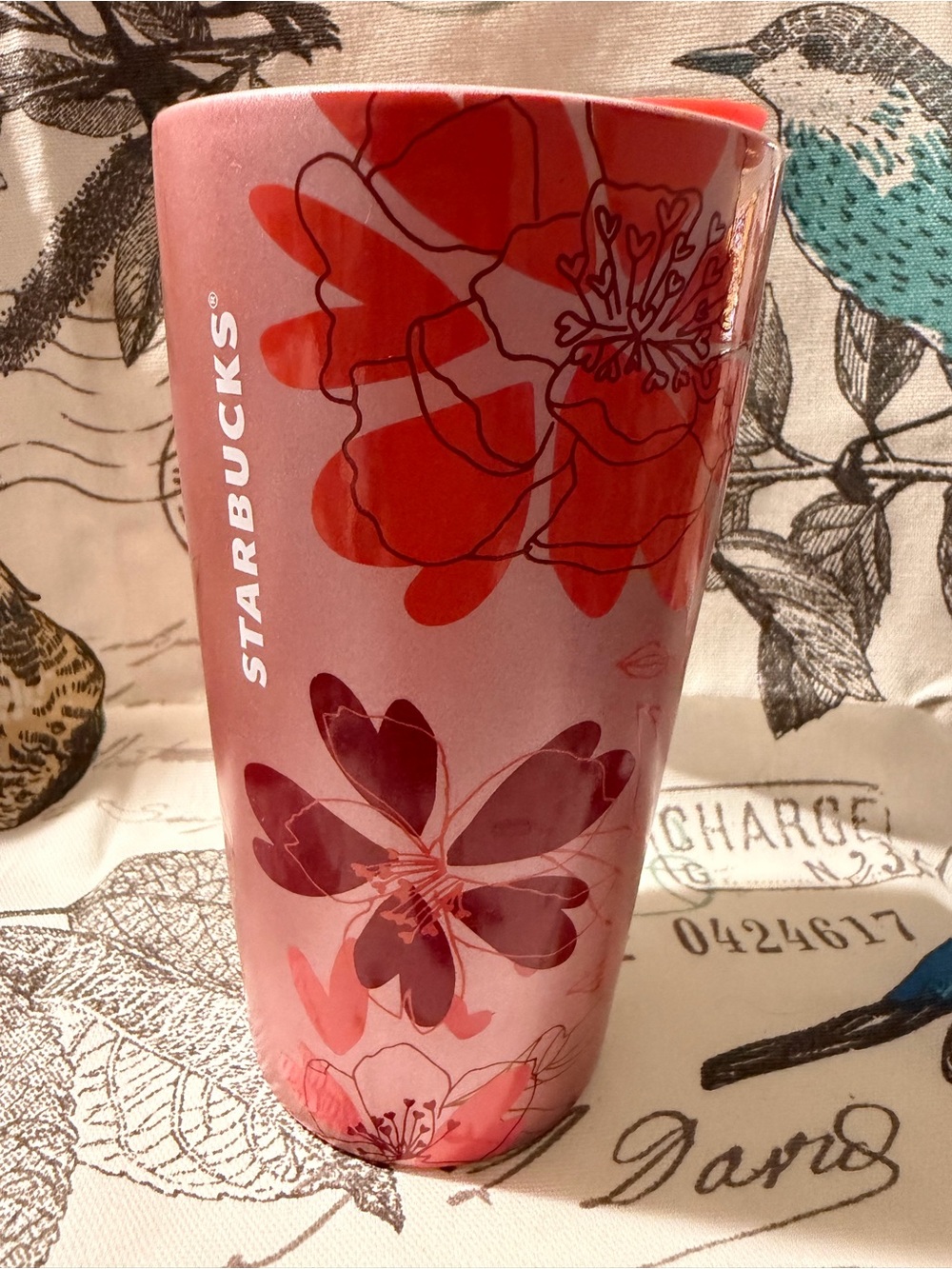 Starbucks Pink and Red Floral Ceramic Tumbler
